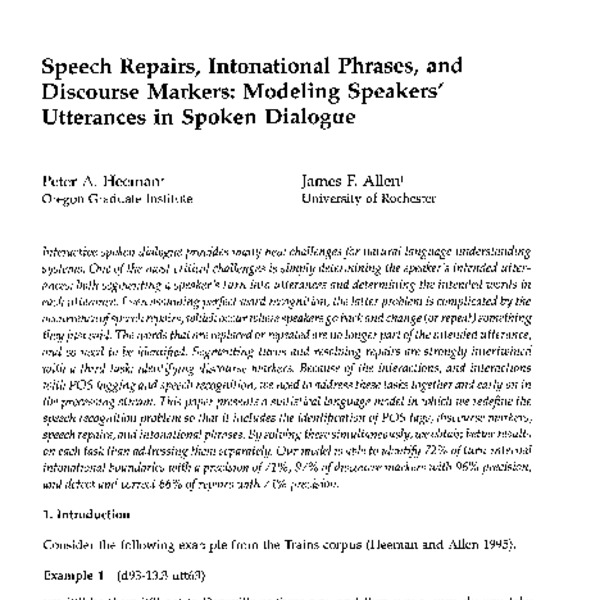 Speech repains, intonational phrases, and discourse markers: modeling ...