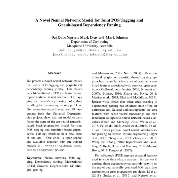 A Novel Neural Network Model For Joint POS Tagging And Graph-based ...