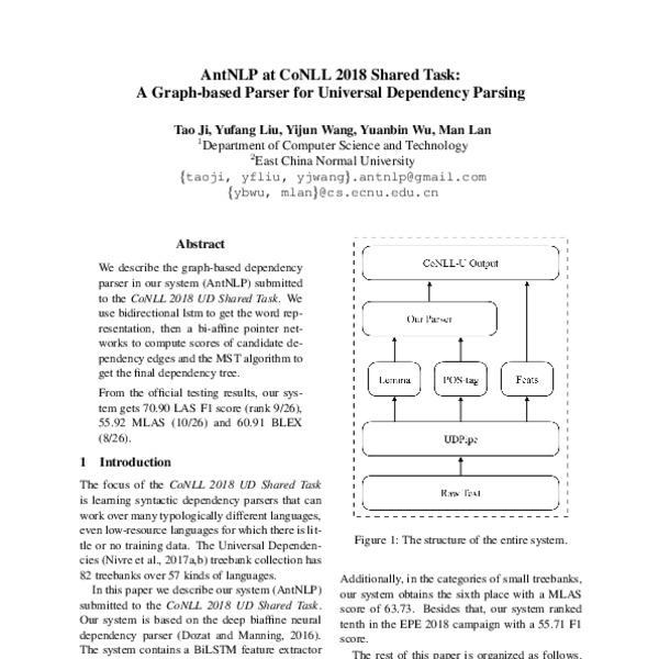 AntNLP at CoNLL 2018 Shared Task A GraphBased Parser for Universal