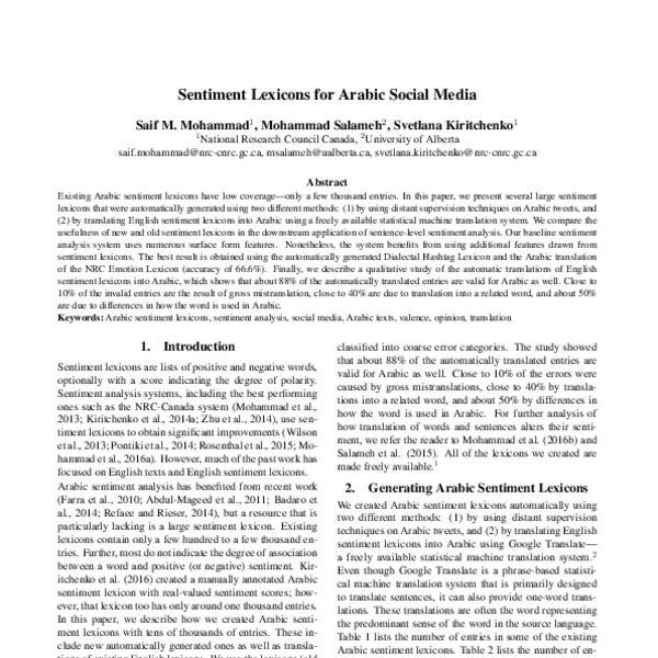 Sentiment Lexicons for Arabic Social Media - ACL Anthology