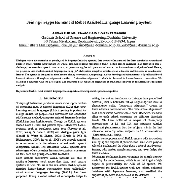 Joining In Type Humanoid Robot Assisted Language Learning System Acl Anthology