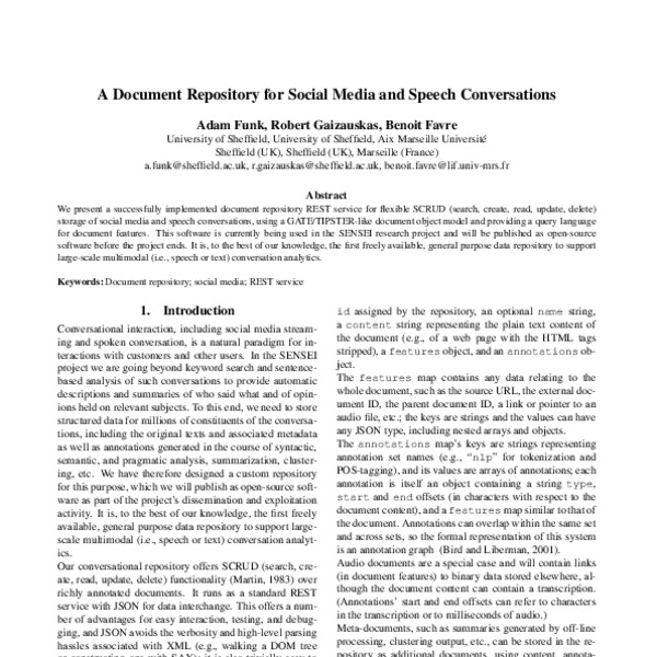 A Document Repository For Social Media And Speech Conversations Acl Anthology