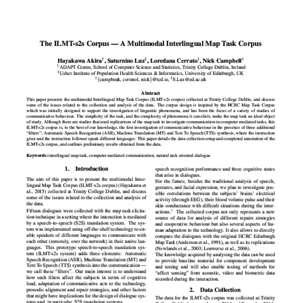The ILMT-s2s Corpus ― A Multimodal Interlingual Map Task Corpus - ACL ...