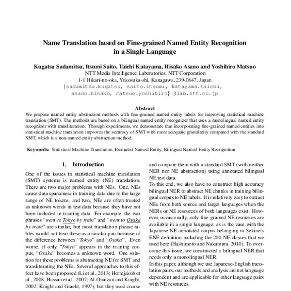 Name Translation based on Fine-grained Named Entity Recognition in a ...