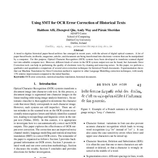 Using SMT for OCR Error Correction of Historical Texts - ACL Anthology