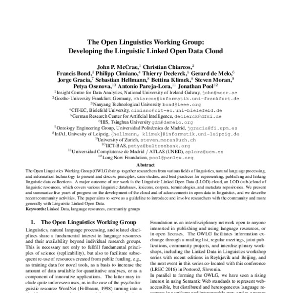 The Open Linguistics Working Group: Developing the Linguistic Linked ...