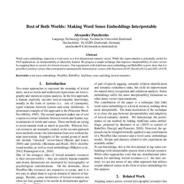 Best of Both Worlds: Making Word Sense Embeddings Interpretable - ACL ...