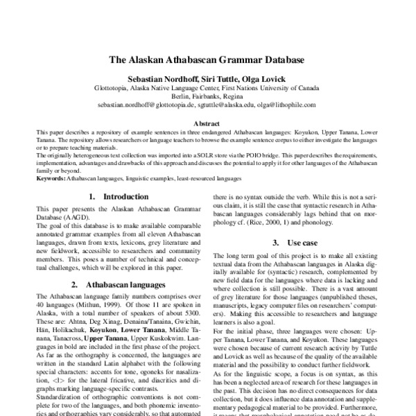 The Alaskan Athabascan Grammar Database ACL Anthology