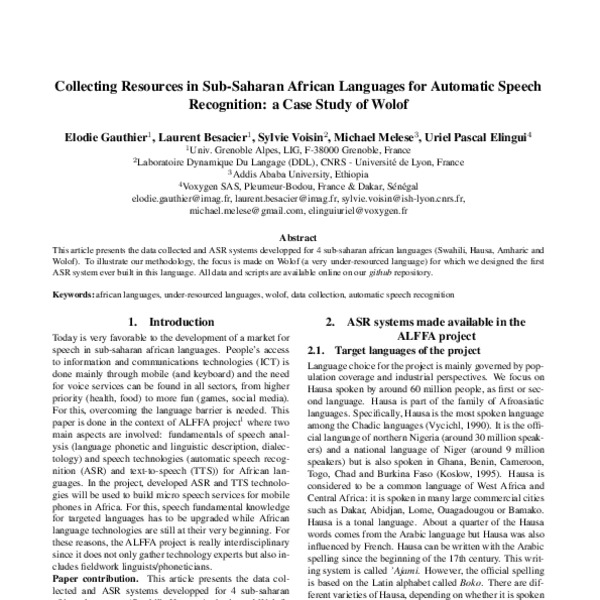 Collecting Resources in Sub-Saharan African Languages for Automatic ...