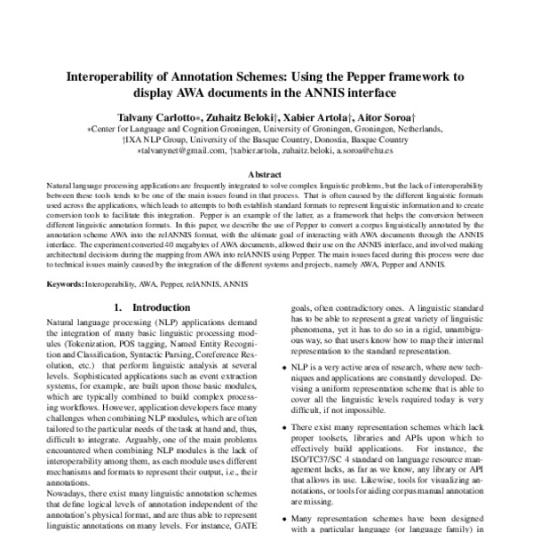 Interoperability of Annotation Schemes: Using the Pepper Framework to ...