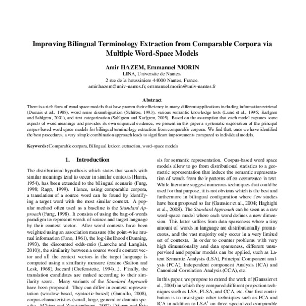 Improving Bilingual Terminology Extraction from Comparable Corpora via ...