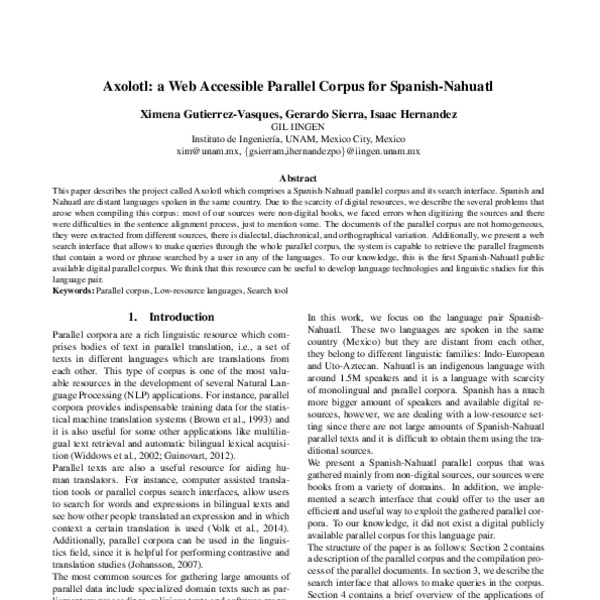 Axolotl: a Web Accessible Parallel Corpus for Spanish-Nahuatl - ACL ...