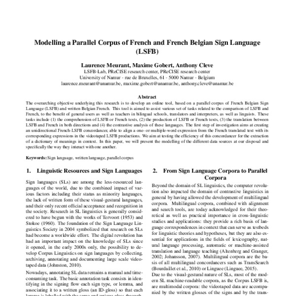 Modelling a Parallel Corpus of French and French Belgian Sign Language ...
