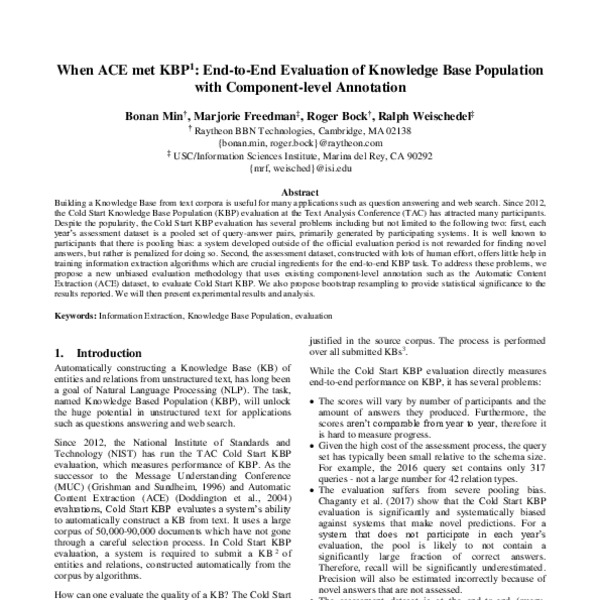 When ACE met KBP: End-to-End Evaluation of Knowledge Base Population ...
