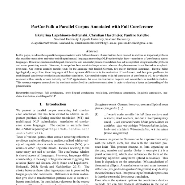 ParCorFull: a Parallel Corpus Annotated with Full Coreference - ACL ...