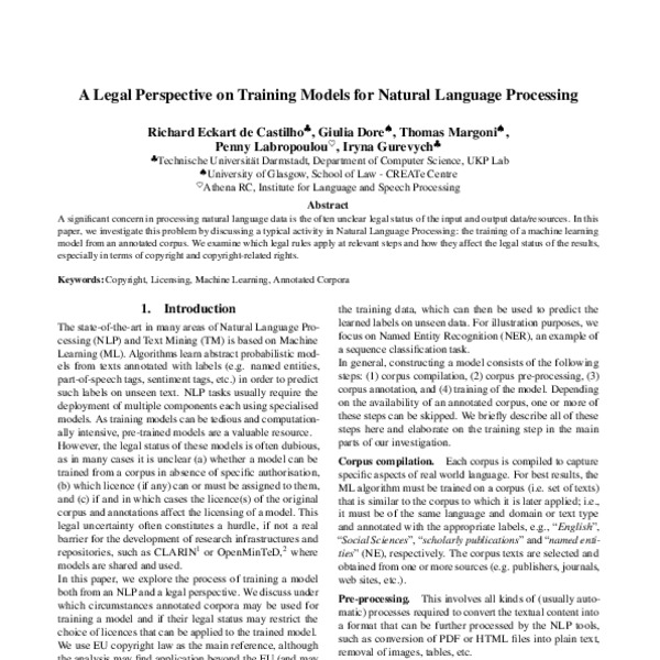 A Legal Perspective on Training Models for Natural Language Processing ...