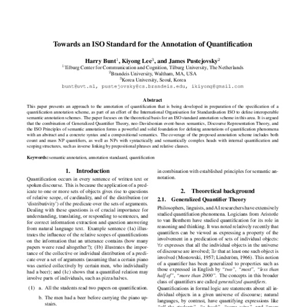 Towards an ISO Standard for the Annotation of Quantification - ACL ...
