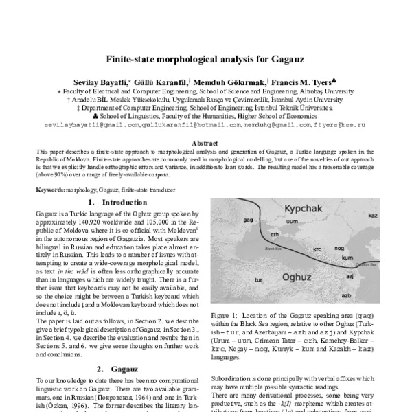 Finite-state morphological analysis for Gagauz - ACL Anthology