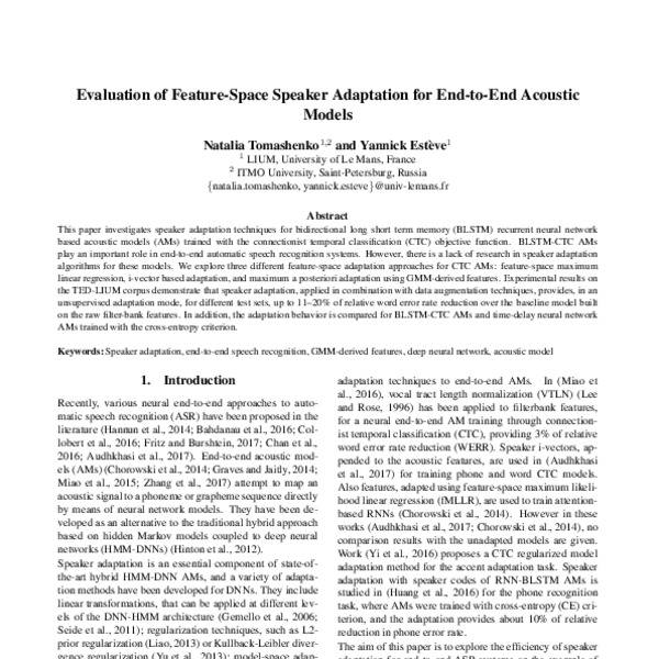 Evaluation of Feature-Space Speaker Adaptation for End-to-End Acoustic ...