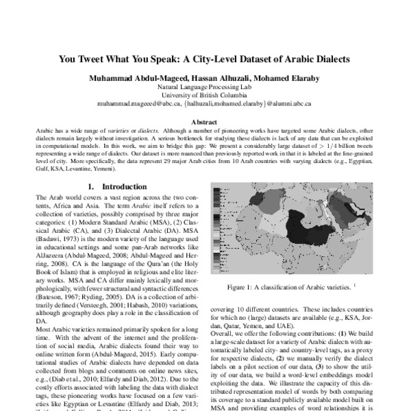You Tweet What You Speak: A City-Level Dataset of Arabic Dialects - ACL ...