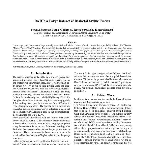 DART: A Large Dataset of Dialectal Arabic Tweets - ACL Anthology