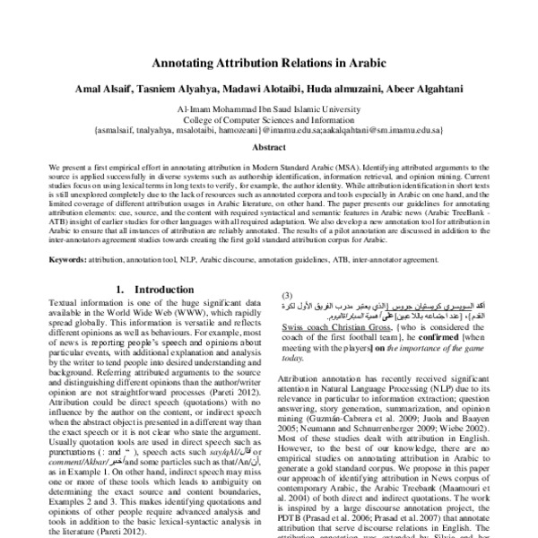 Annotating Attribution Relations in Arabic - ACL Anthology