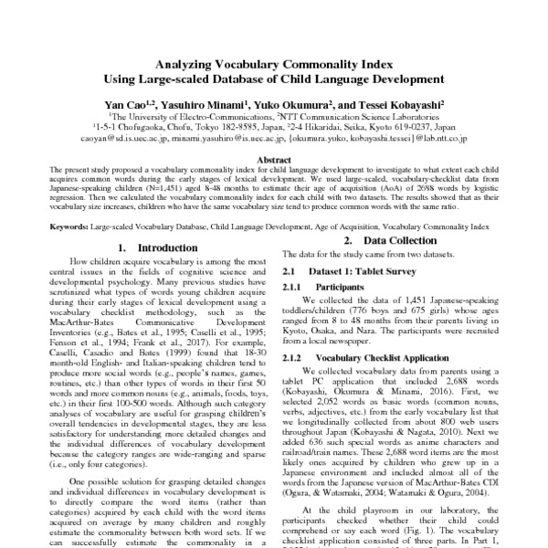 Analyzing Vocabulary Commonality Index Using Large-scaled Database of ...