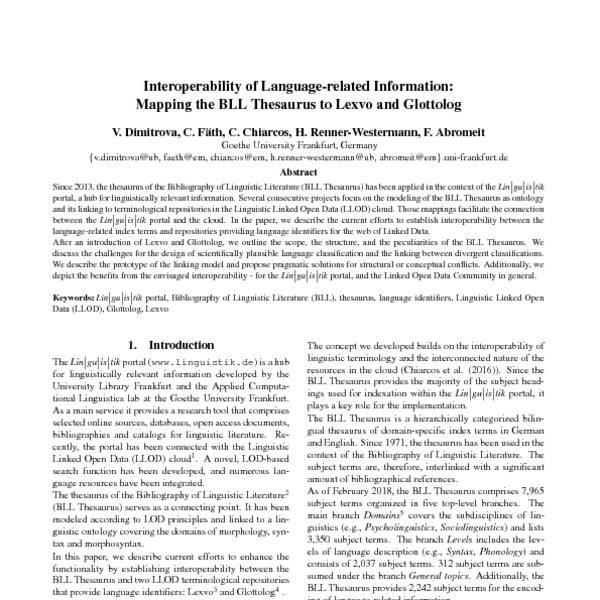 Interoperability of Language-related Information: Mapping the BLL ...