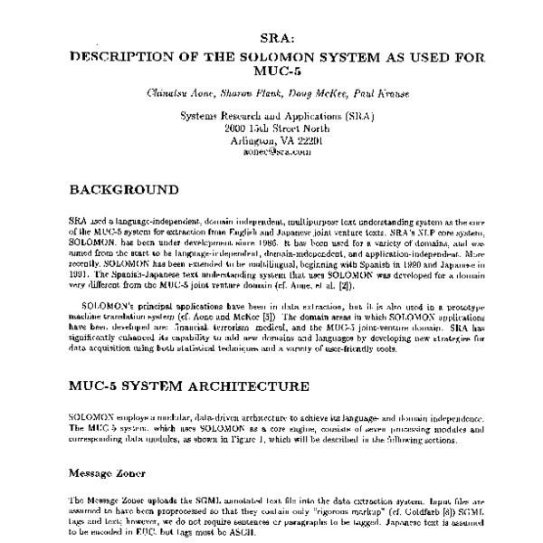 SRA: Description of the Solomon System as Used for MUC-5 - ACL Anthology