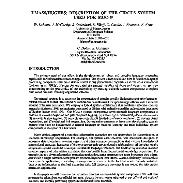 UMass/Hughes: Description of the CIRCUS System Used for MUC-5 - ACL ...