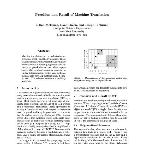 Precision and Recall of Machine Translation - ACL Anthology