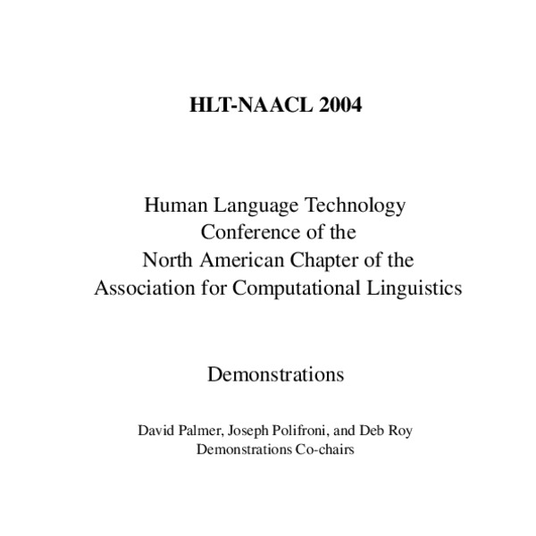 Demonstration Papers at HLTNAACL 2004 ACL Anthology