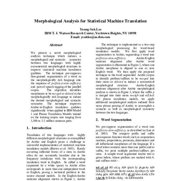 Morphological Analysis for Statistical Machine Translation - ACL Anthology