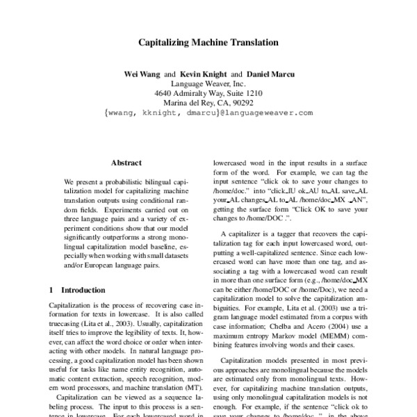 Capitalizing Machine Translation - ACL Anthology