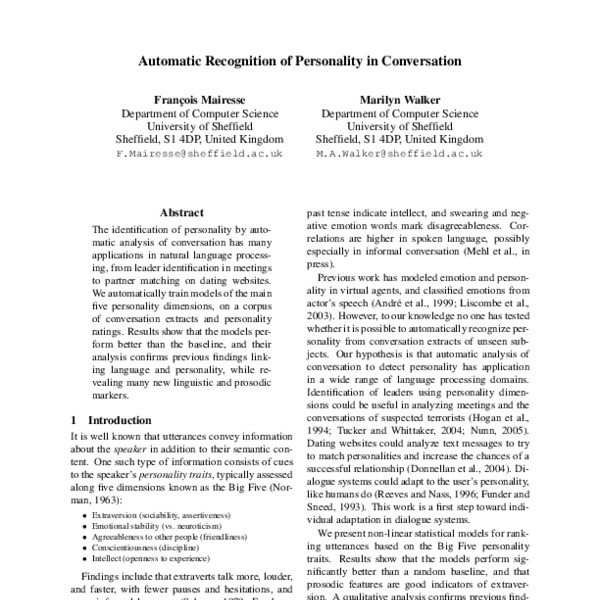 Automatic Recognition of Personality in Conversation - ACL Anthology