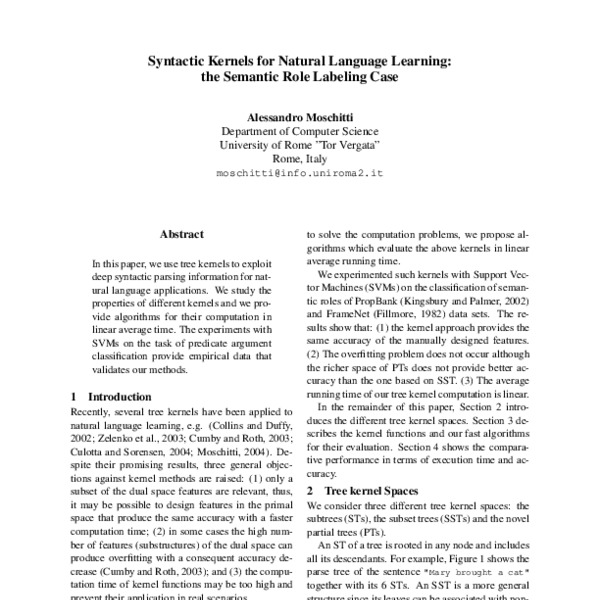 Syntactic Kernels for Natural Language Learning: the Semantic Role ...