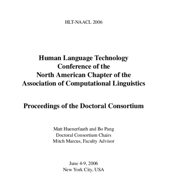 Proceedings of the Human Language Technology Conference of the NAACL