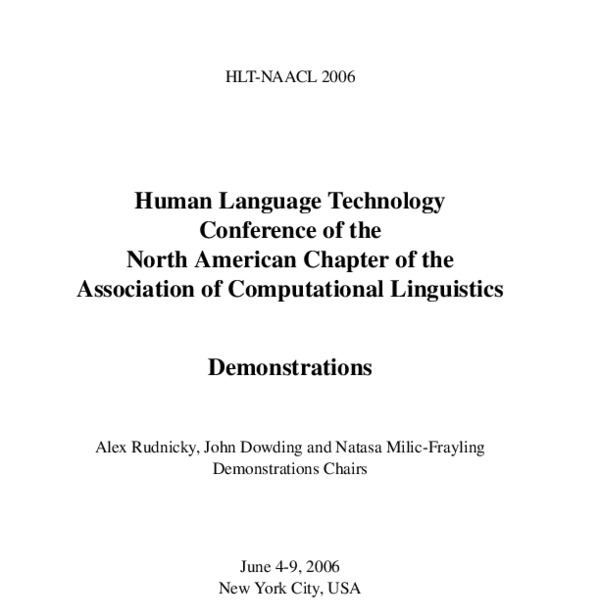 Proceedings of the Human Language Technology Conference of the NAACL ...