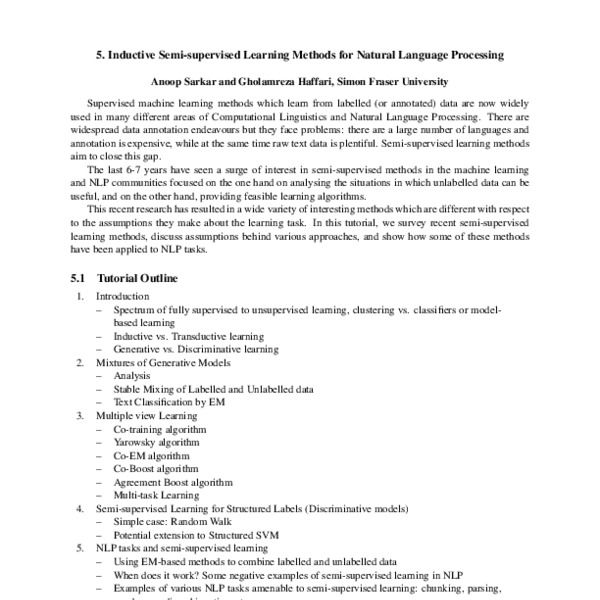 Tutorial on Inductive Semi-supervised Learning Methods: with ...