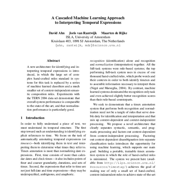 A Cascaded Machine Learning Approach to Interpreting Temporal ...