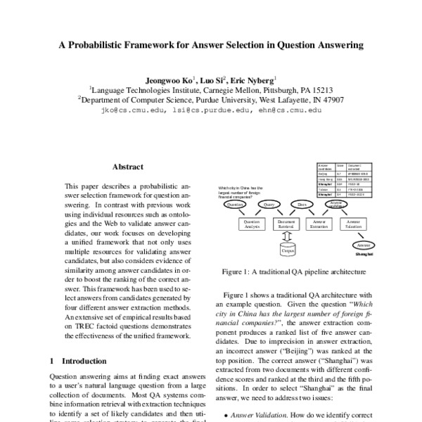 A Probabilistic Framework for Answer Selection in Question Answering ...