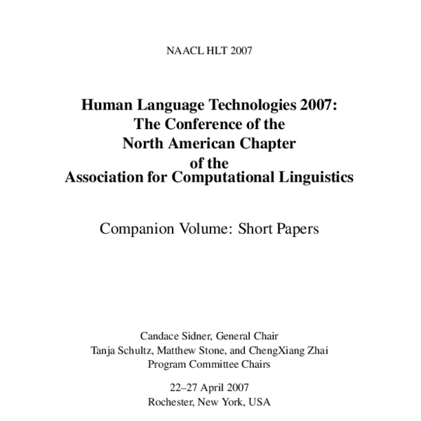 Human Language Technologies 2007: The Conference of the North American ...