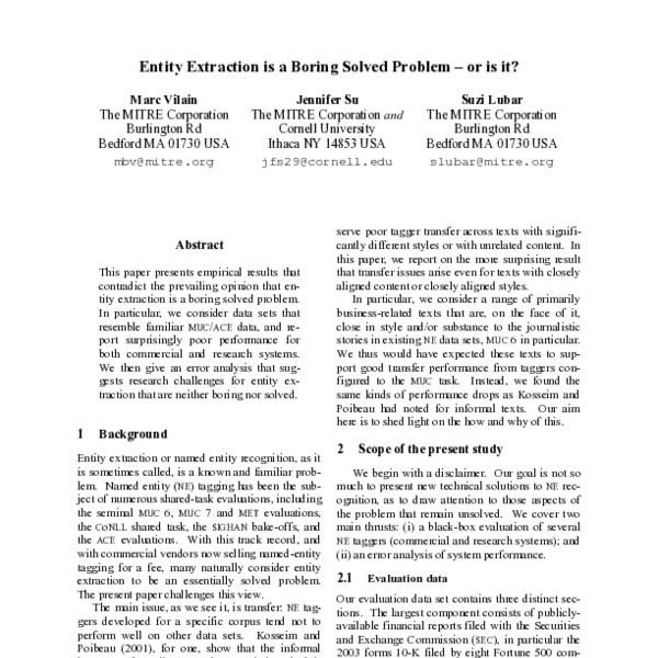 Entity Extraction is a Boring Solved Problem—Or is it? - ACL Anthology