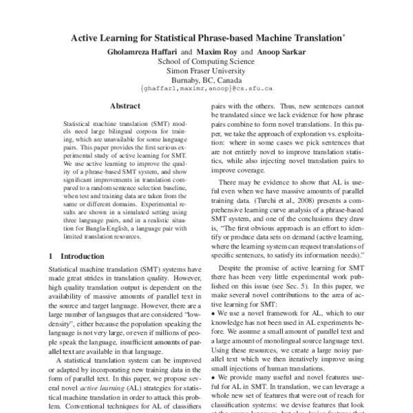 Active Learning for Statistical Phrase-based Machine Translation - ACL ...