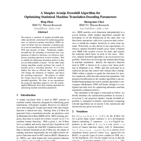 A Simplex Armijo Downhill Algorithm for Optimizing Statistical Machine ...