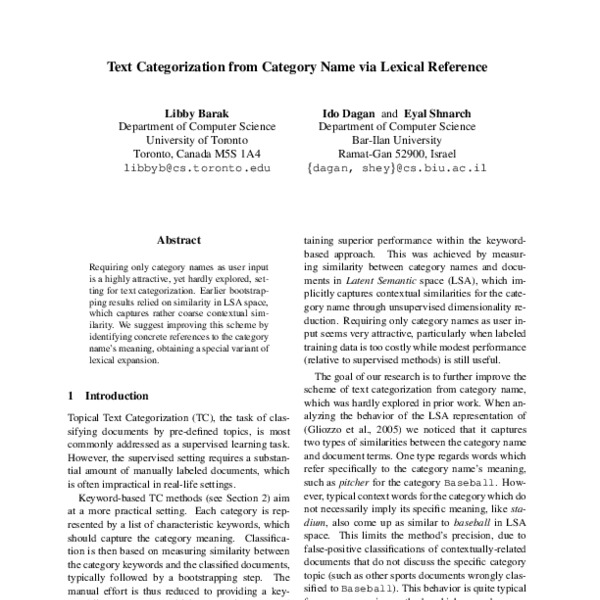 Text Categorization from Category Name via Lexical Reference - ACL ...