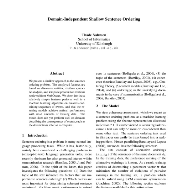 Domain-Independent Shallow Sentence Ordering - ACL Anthology