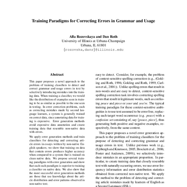 Training Paradigms for Correcting Errors in Grammar and Usage - ACL ...