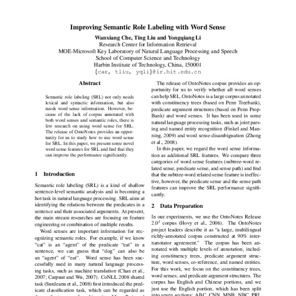 Improving Semantic Role Labeling with Word Sense - ACL Anthology