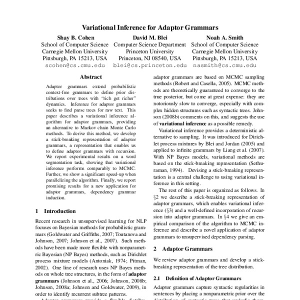 Variational Inference for Adaptor Grammars - ACL Anthology